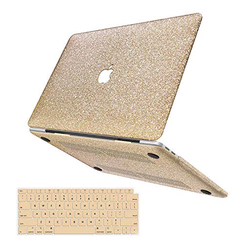 MacBook Air 13 Inch Case 2019 2018 Release A1932, Anban Glitter Bling Smooth Protective Laptop Shell Slim Snap On Case with Keyboard Cover Compatible for Mac Air 13 inch with Touch ID, Gold