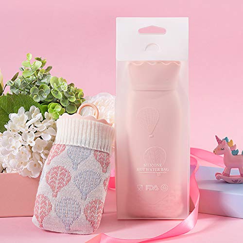 Microwave Heating Bottle Environmental Silicone Transparent Hot Water Bag with Knit Cover, Hot & Cold Therapies - Gift for Birthday, Christmas, Valentine's Day, Gift Exchange Party (Large, Pink)