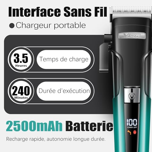 VGR 694 Professional Men's Hair Clipper Kit, Wireless Beard and Hair Trimmer with Magnetic Charging Station, Barber Kit Equipped Ceramic Blades and LED Display, Green