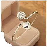 Lady Crystal Double Heart Open Bangles Bracelet for Holiday Party