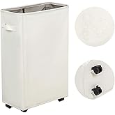 ZERO JET LAG Slim Laundry Hamper with Wheels, 52L Skinny Hamper, 22" Beige | Small Laundry Basket for clothes, Standable Corner Rolling Hampers for Bedroom, Dorm and Laundry Room