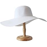 TOPWEL Women's Large Wide Brim Floppy Sun Hat Beautiful Solid Color Beach Sun Visor Shade Straw Hat Cap Summer Beach Hat White