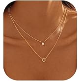 HLJEO Layered Initial Necklaces for Women, 14k Gold Plated Cute Letter Necklace Dainty Gold Initial Necklace Stack Personalized Name Pendant Choker Charm Gold Necklaces for Women Trendy Fashion Jewelry