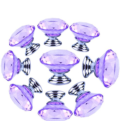 Dresser Knobs, YIFAN 10Pcs 30mm Crystal Glass Diamond Shape Cabinet Knobs Cupboard Drawer Pull Handles - Purple