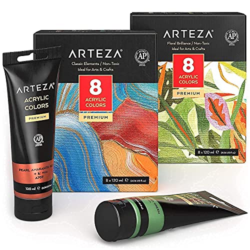 Arteza Metallic Acrylic Paint Bundle Classic and Floral Colors