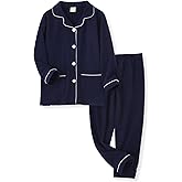 ACESTAR Kids Girls Boys Cotton Pajamas Set Long Sleeve Button Down Pjs Sleepwear Loungewear 2 Piece Set for Daily Size 3-12