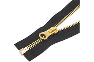 YaHoGa 2PCS #5 16 Inch Gold Separating Jacket Zipper Black Metal Zippers for Jackets Sewing Coats Crafts (16" Gold)