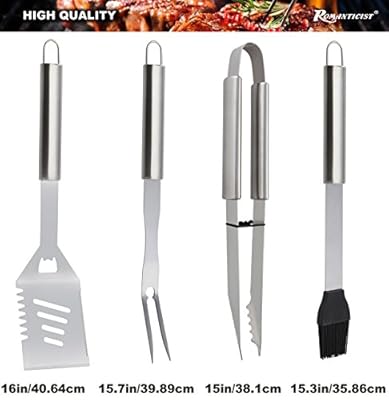 ROMANTICIST 20pc Stainless Steel BBQ Grill Tool Set for Men Women with Gift Box - Complete Outdoor Barbecue Grilling Accessories Kit in Aluminum Storage Case