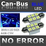 CANBUS LED 6SMDS BLUE 6418 C5W Error Free License Plate Lights Bulbs