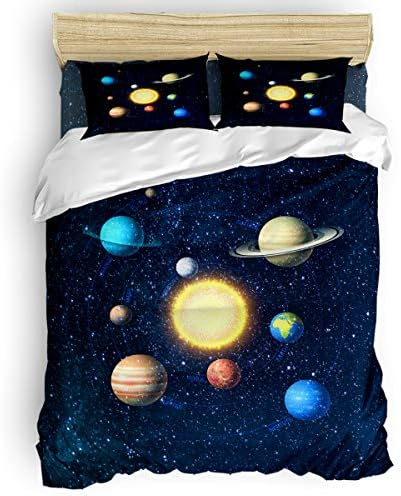 Duvet Covers Sets,Bedding Sets with 1 Bed Sheet,1 Quilt Cover and 2 Pillowcases,Solar System Queen Duvet Covers(Zipper Closure,Corner Ties)