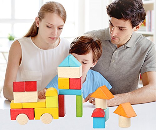 26 Piece Wooden Building Blocks Set Wood Stacking Game Educational Toys for Kids