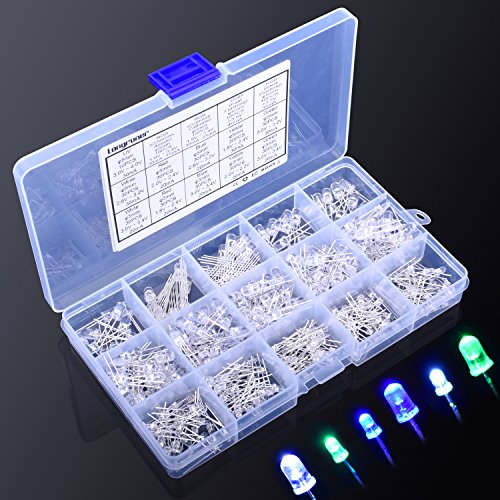 Longruner 5 Colors 3mm/5mm Assorted Clear LED Kit Light Emitting Diodes Diffused and Clear Assorted with UV, RGB CA, Fast Flashing for Arduino (Pack of 350) LP16