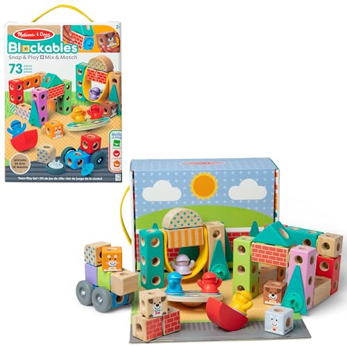 Melissa & Doug - Blockables Stadt Bauset - 73 teiliges Set mit Holzbausteinen, Steckverbindungen, Filzaccessoires und mehr fuer kreatives Bauen und Spielen, fuer Kinder ab 2 Jahren