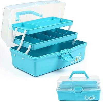 Creahaus 12in 3 Layer Storage Box with 2 Trays Blue Craft Tool Organizer