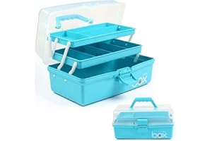 TERGOO 12in Three-Layer Multipurpose Storage Box Folding Tool Box/Art & Crafts Case/Sewing Supplies Organizer/Medicine Box/Family First Aid Box with 2 Trays (Blue)