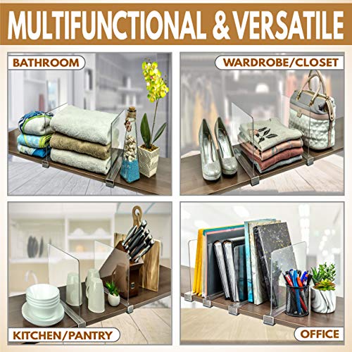 FADIFY Premium Acrylic Shelf Dividers for Closets 6PCS Clear Shelf