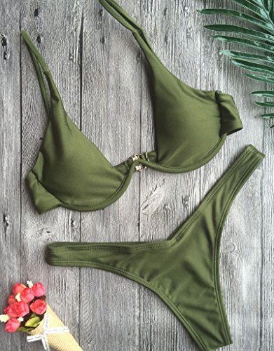 PiePieBuy Top Fashion Sexy Tie Side Pantie Triangle Thong Push Up Bikini Bandeau Swimsuit African Dashiki (by (S, Green)