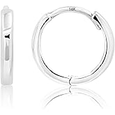 14K Solid White Gold Huggie Earrings for Women | Hypoallergenic Domed or Flat Style Small Hoop Earrings in Sizes 10mm, 12mm & 14mm | Small Gold Hoops for Men & Women by MAX + STONE