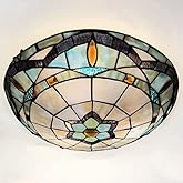 ARTZONE Tiffany Ceiling Lights, Stained Glass Ceiling Light 3-Lights 16 Inch Tiffany Flush Mount Ceiling Light Fixture for Be