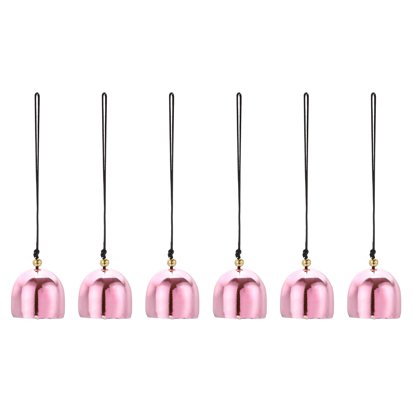 PATIKIL 6 Pcs Wind Chime, Hanging Bells Temple Bells Retro Outdoor Hanging Metal Chinese Wind Chime Round with Lanyard for Outside Garden Camping, 28x25mm, Pink Black