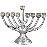 Unomor Hanukkah Menorahs with 9 Branches, Sliver Chanukah Menorah Fits All Standard Hanukkah Candles, Resin Made with Metal Cover