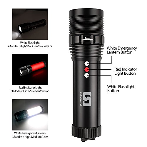 Emergency Flashlight Rechargeable LED Working Lantern Warning Light Waterproof Adjustable Focus Zoomable Torch Lamp Cree XPE Tactical For Home, Auto, Camping, Hiking With Charger and 18650 Battery