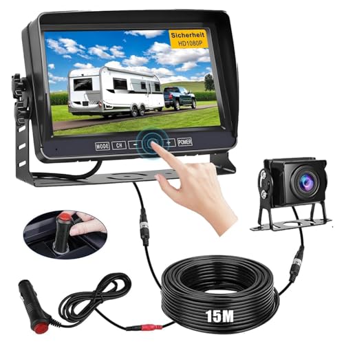 1080P Wired Backup Camera with 7 Inch HD Screen Night Vision Color Starlight 12V-24V Compact Camera Easy to Install for SUV Car Camper Truck Van IP69 Waterproof Cable 15m