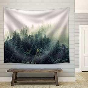Landscape with Trees in Mist - Fabric Wall Tapestry Home Decor - 51x60 inches