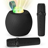 Mini Karaoke Machine for Kids Adults, Bluetooth Speaker with 2 Wireless Microphones:Portable Microphone Speaker with Colorful LED Disco Lights for Home Party-Birthday Gifts for Girls Boys (Black)
