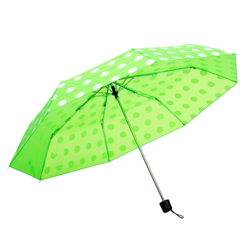 Invero Polka Style Compact Design Folding Umbrella - Anti-UV Protection, Waterproof, Windproof & Lightweight Travel Walking Brolly for all Women, Men and Children - Green