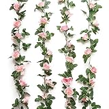 Jinway 2PCS(16FT) Fake Rose Vine Garland Artificial Flowers plants for Hotel Wedding Home Party Garden Craft Art Decor Pink