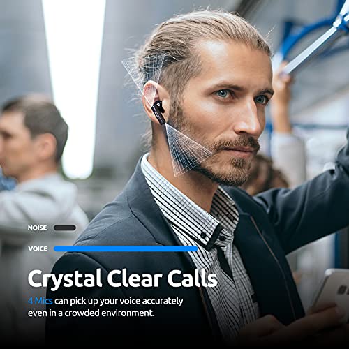 Truefree T1 True Wireless Earbuds Bluetooth 5.0 Headphones in-Ear, 4 Mics, 12.5mm Dual Driver, 60ms Low-Latency Game Mode, Deep Bass, Touch Control, 30H Playtime, 3 Size Earbuds, Stereo Earphones