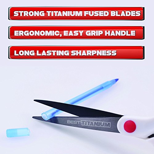 Best Titanium Scissors - 5 Pack - 8" Blade - (STRONG TITANIUM STEEL) - Comfortable Soft Handles in a Variety of Colors - Multi-Purpose Shears - Perfect for Cutting Paper, Fabric, Photos, & More