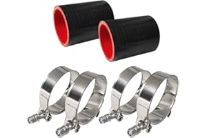 RCCT 2.5” ID x 3” Length Silicone Coupler Hose – High Temp Joiner Straight Silicone Hose with 4 T-Bolt Clamps for Turbo, Inte