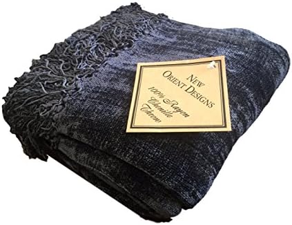 CozyLinen New Orient Designs Rayon Chenille Tassel Throw Blanket, Charcoals