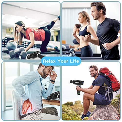 Deep Tissue Percussion Massager with Carrying Case Massage Gun for Pain Relief, Handheld Cordless Electric Full Body Muscle Massager Device with 30 Adjustable Speed, 5 Attachments
