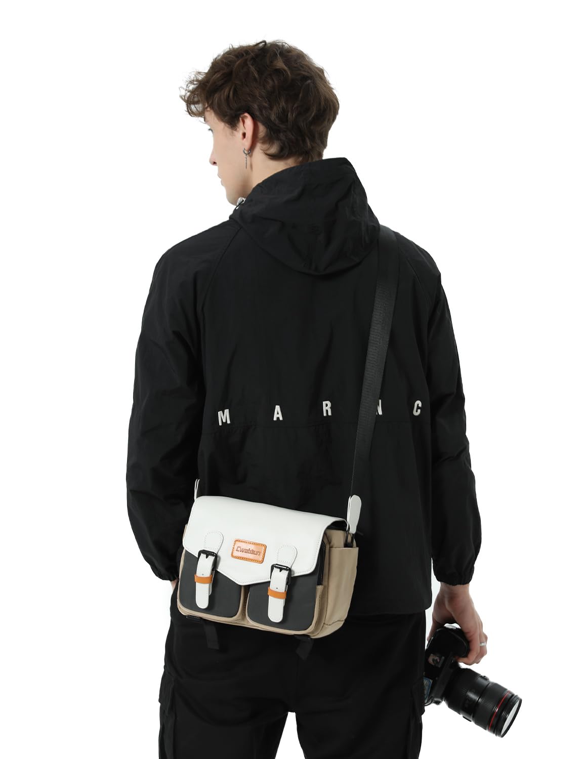 Cwatcun Camera Shoulder Bag Compact Camera Case, Small Waterproof Camera Messenger Bag with Tripod Holder, Travel Photography Bag for Canon, Nikon, Sony, Fuji DSLR/SLR/Mirrorless Camera, Lens