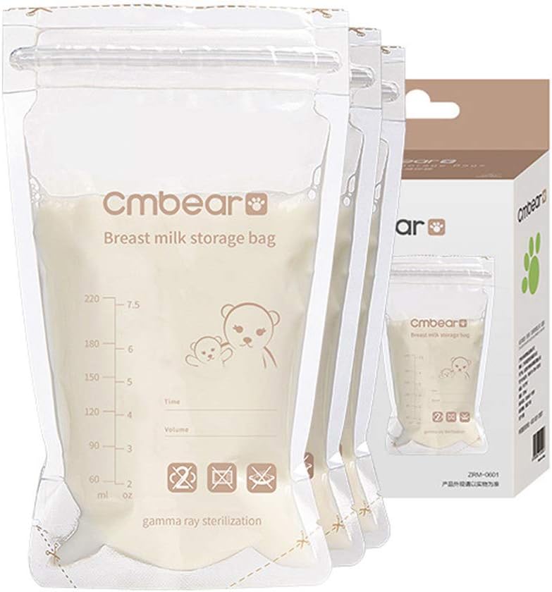 cmbear Breast Milk Storage Bags, Ready to Use, Milk Storage Bags for Breastfeeding, Self-Standing Bag, Space-Saving Flat Profile, Hygienically Pre-Sealed (30 Piece)