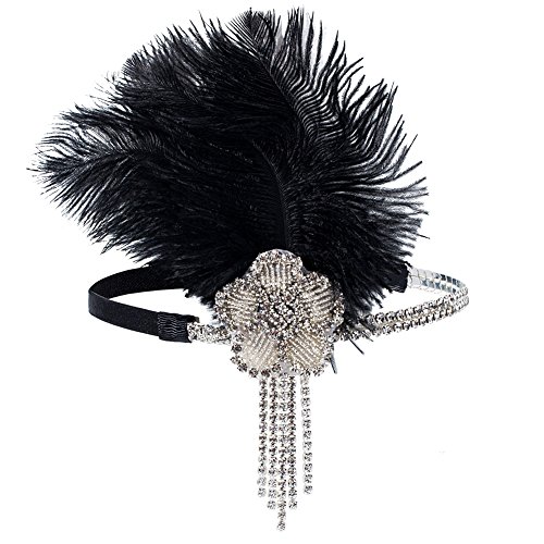 Xuhan 1920s Flapper Costume Accessories Set for Women Headband Earrings Necklace Gloves Cigarette Holder (a01)