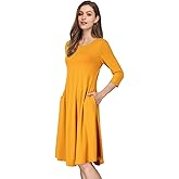 MISSKY 3/4 Long Sleeve Pocket Loose Midi Yellow Dresses for Women (XL,8#)
