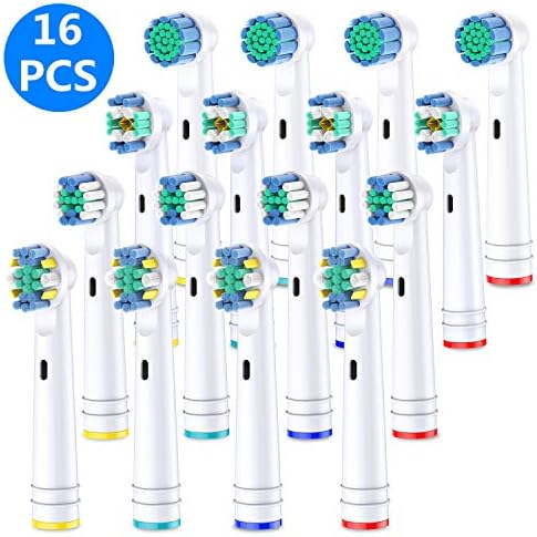16 Pcs Replacement Brush Heads Compatible with Oral B, Toothbrush Heads for Oral B Works with Precision, Sensitive, Floss & 3D White