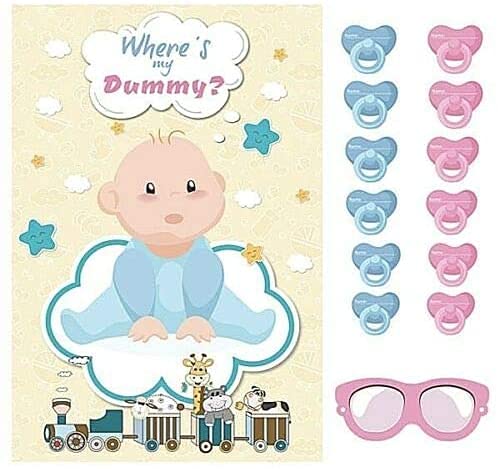 Happium Baby Shower Games Pin the Dummy on the Baby with 24 Stickers, Blindfold Unisex Pin the Dummy on Baby for 24 Players Pin the Pacifier on the Baby Larger Size Baby Shower