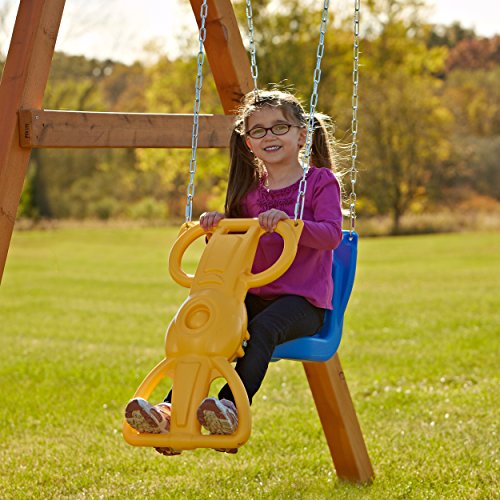 Swing-N-Slide WS 8340 Wind Rider Swing Single Child Glider Swing with Hangers, Blue and Yellow