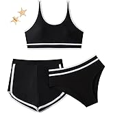 SEGT Girl's 3 Piece Bikini Set with Quick Dry Sporty Shorts Bathing Suit and 2 Pcs Starfish Hair Clip
