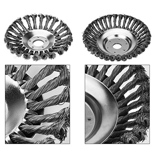 FUNTECK Steel Wire Brush Trimmer Head with Lawnmower Blade Adapter Attachment Kit for Trimming Around Brick Cement and Stone, Fits Most of Straight Shaft String Trimmer (6 inch)