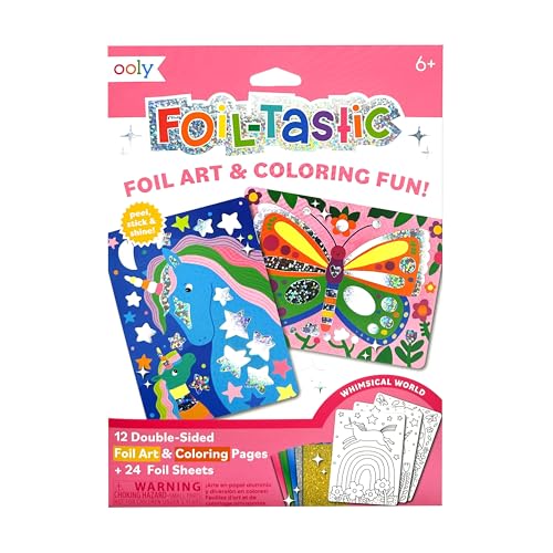 OOLY Foil-Tastic Foil Art Kit for Kids - Whimsical World, 12 Art Pages, 24 Sheets, Coloring Pages