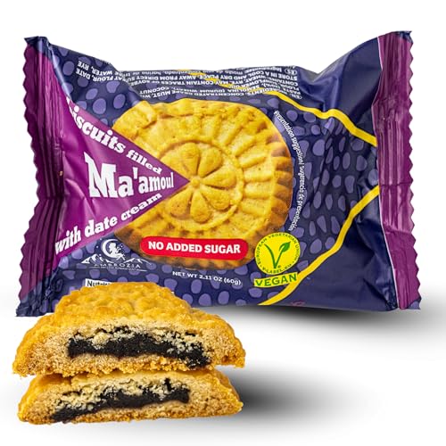 AMBROZIA MAAMOUL DATE VEGAN COOKIES, NO SUGAR ADDED, 10-PACK (2.12 OZ EACH) – SOFT-BAKED HEALTHY SNACK, ORGANIC SNACK FOR KIDS & ADULTS, NATURAL ENERGY TREAT, MADE IN EU