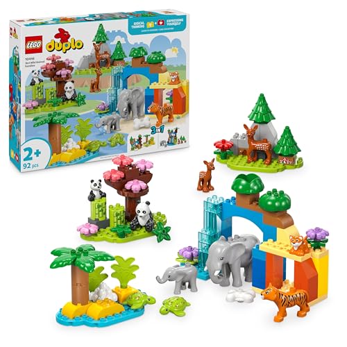 LEGO DUPLO Town Wildtier-Familien 3-in-1 Set - Lernspielzeug für Kleinkinder mit Tierfiguren - Montessori Spielzeug ab 2 Jahren mit Schildkröte, Tiger