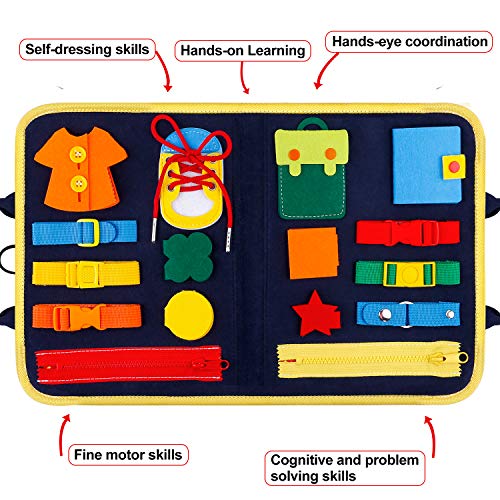 GiftInTheBox Toddler Busy Board Montessori Toys Basic Skills Board for Toddlers Learning Dress, Educational Learning Toys, Bag Designed Enlighten Toy for Infants, Boys and Girls 3 4 5 Year Old