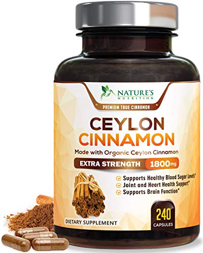 Organic Ceylon Cinnamon Highest Potency Standardized 1800mg - True Organic Ceylon Cinnamon Pills - Blood Sugar Levels Support Supplement, Vegan Anti-Inflammatory for Joint Pain Relief - 240 Capsules